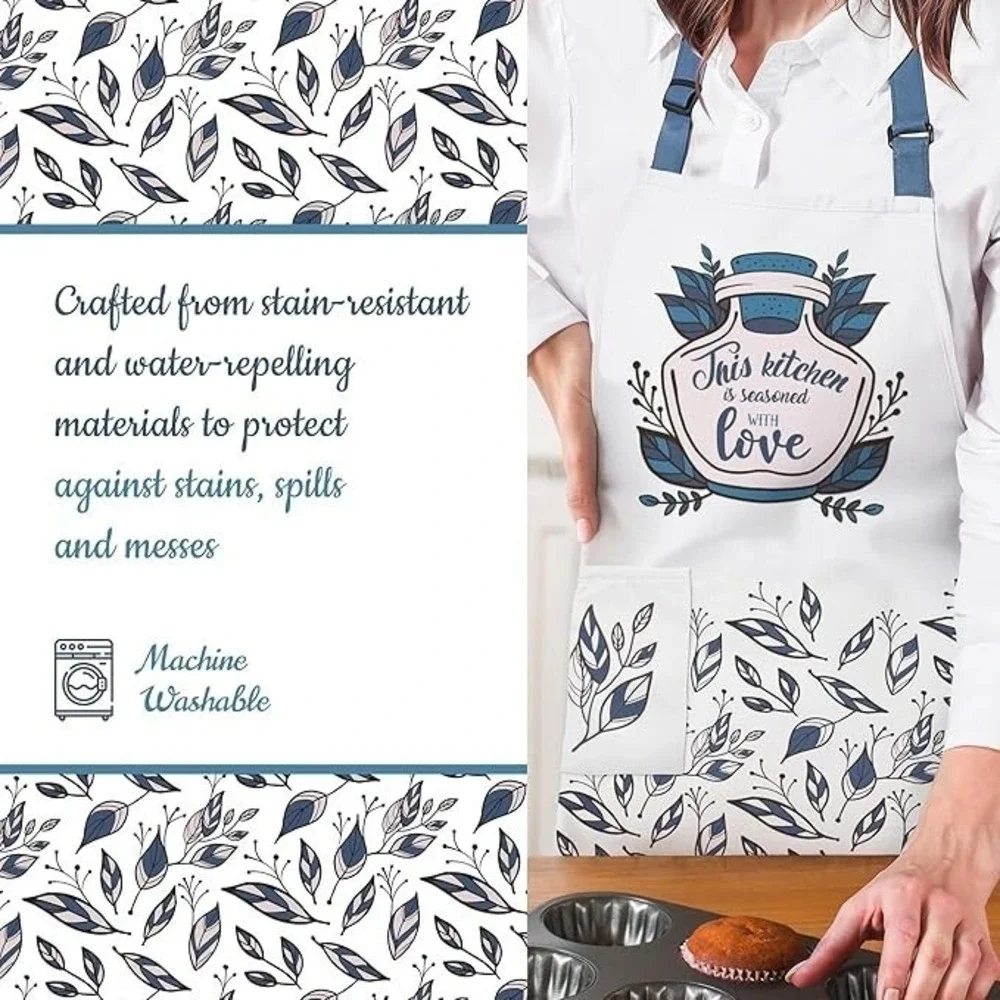 Waterproof Apron for Adults – Adjustable Fit with Deep Pockets, Stylish‎ Cooking